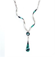 Jewelry Sterling Silver Inlaid Stone Necklace