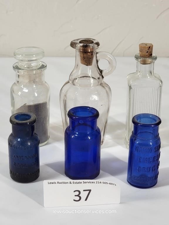 Small Mixed Lot Indigo Blue & Clear Glass Bottles