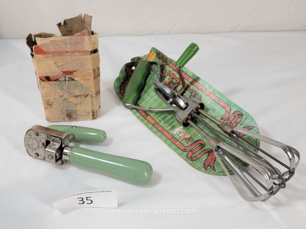 Vintage Kitchen Can Opener & Egg Beater on Card