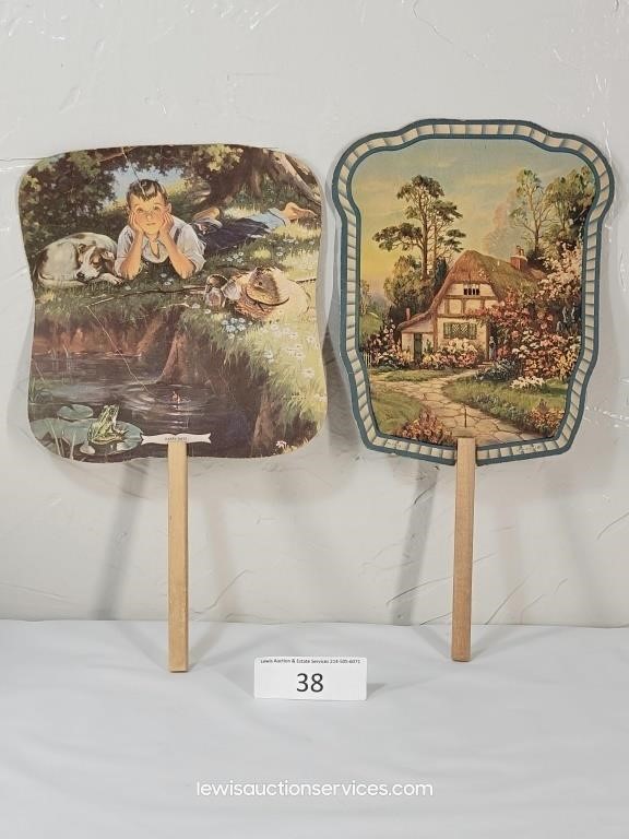 Two Vintage Paper Hand Fans