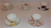5 English tea cups & saucers.