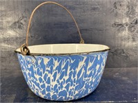 ANTIQUE BLUE SPATTER ENAMEL WARE JELLY BUCKET