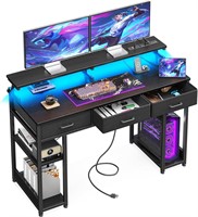 48 inch Desk w/ Drawers & LED Lights  Black