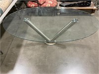Modern Oval Glass Top Metal Base Accent Table