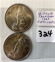 2 Silver Canadian 1967 Fifty Cents Coins