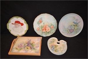 5pcs Hand Painted Porcelain Platters & Trays