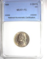 1959 Nickel MS67+ FS LISTS $4750 IN 67FS