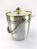 Great Brushed Silver Ice Bucket Set w/ Gold Trim