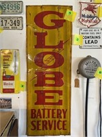 Globe battery service, 39 x 14” metal sign