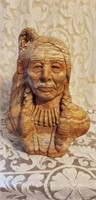 Awesome Solid Carved Stone Indian Chief Bust