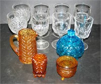 Amber Daisy & Button Handle Pitcher, Footed Dish