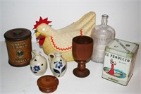 Wooden Turned Chalice, Salt Glaze Jugs, Tobacco