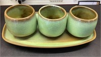 Vintage Frankoma Tray and 3 Coffee Mugs 4C and 6P