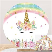 OERJU "Rainbow Unicorn" Round Backdrop