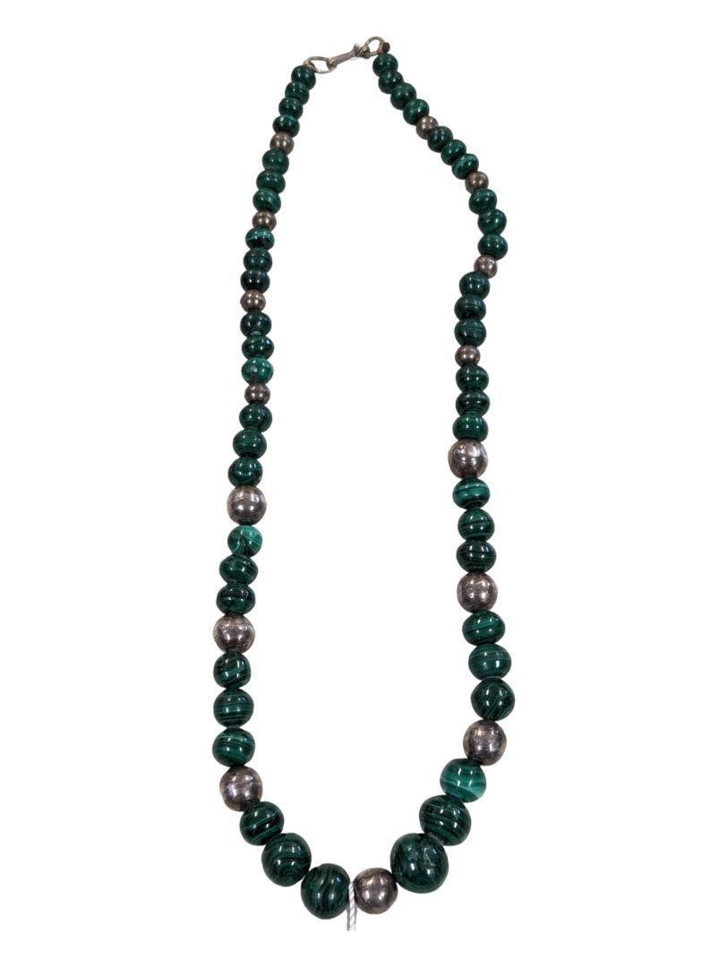 Vintage Malachite Necklace with Silver Accents