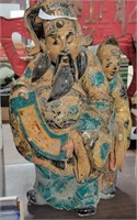 HEAVY CEMENT ORIENTAL PAINTED STATUE