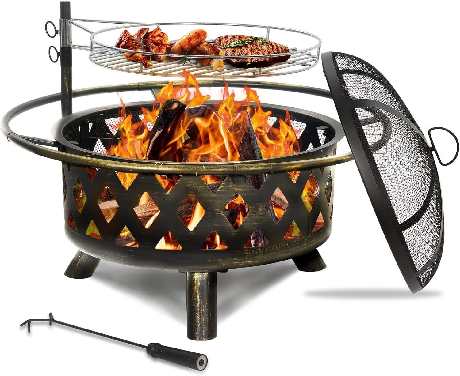 UDPATIO Fire Pit with Grill for Outside