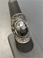 Large Sterling and Hematite Helmet Ring