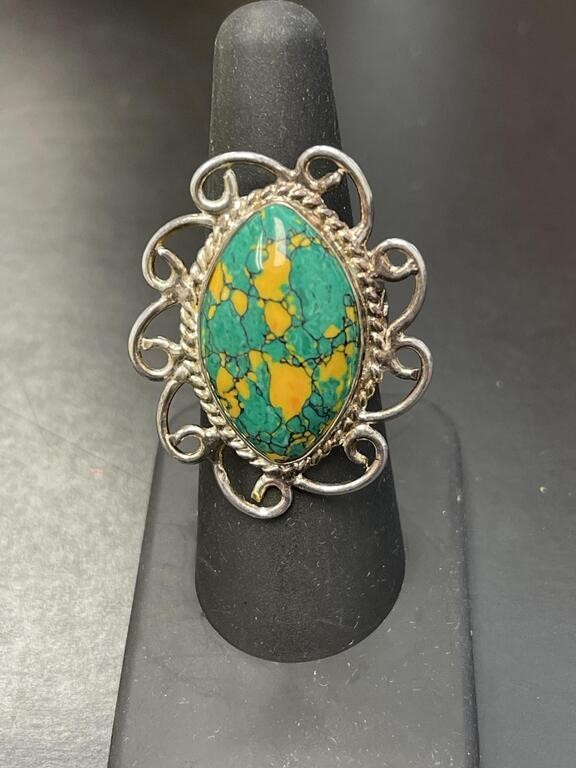 Large Sterling and Persian Turquoise Ring