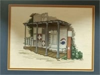 Vintage Gas Station Embroider Art Picture