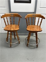 Pair Or Wooden Barstools