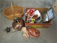 Copper Hanging Lamp, Basket, Misc Decor