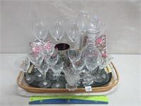 TRAY LOT OF STEMWARE AND MORE