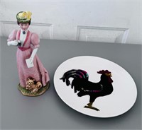 Homco Taiwan Figurine and Rooster wall Plate