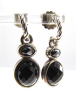 David Yurman Sterling Silver Onyx Drop Earrings