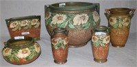 6 PCS. ROSEVILLE POTTERY, DAHL ROSE 1924 PATTERN