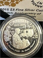 2015 $3 Fine Silver Coin 100th An. Flanders Fields