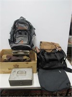 Wooden Box + Backpack + Duffle Bags