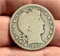 1907 SILVER BARBER HALF DOLLAR