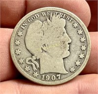 1907 D SILVER BARBER HALF DOLLAR