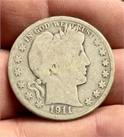 1911 SILVER BARBER HALF DOLLAR