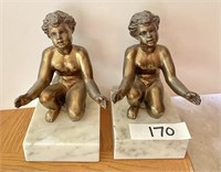 Pair of metal and marble bookends