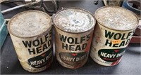 3 Wolf's Head Oil Cans