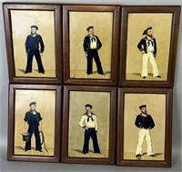 Fine set of 6 oil on tin portraits of sailors on
