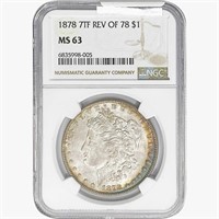 1878 7TF Morgan Silver Dollar NGC MS63 REV 78