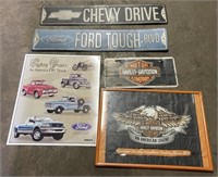 (N) Ford, Chevy, and Harley Davidson Metal Signs