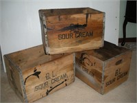 (3) Vintage B.L. Sour Cream Wood Crates  18x13x12