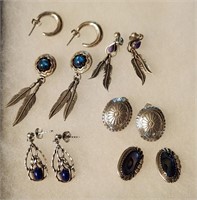 6 Pairs Navajo & Other Sterling Silver Earrings