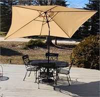 Wrought Iron Patio Table Umbrella, Stand & Cover