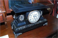 Mantle Clock With Lion Head Handles, Harp Decorati