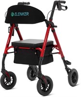 ELENKER Rollator Walker 8 Wheels  Padded Seat  Red