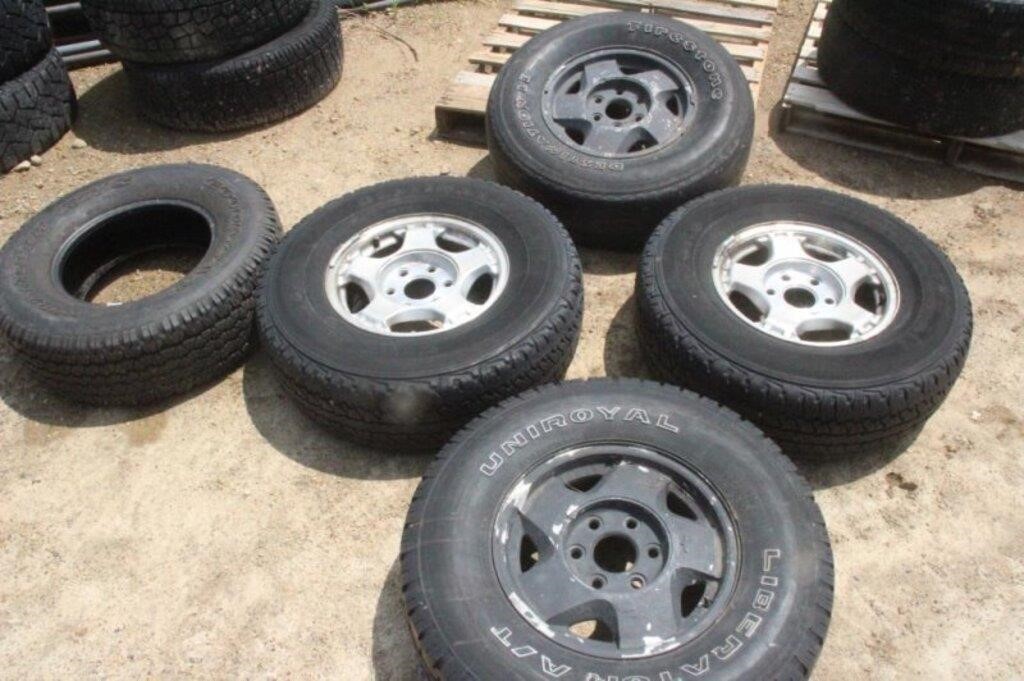 (5) Assorted Tires on Chevy 6 Bolt Rims