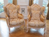 2 Italian French Provincial bergere chairs.