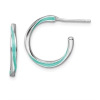 Sterling Silver Aqua Enameled Hoop Earrings