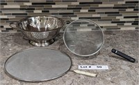 STAINLESS COLANDER, SPLATTER SCREEN, AND STRAINER