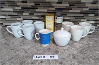 COFFEE CUPS, CREAMER AND SUGAR BOWL
